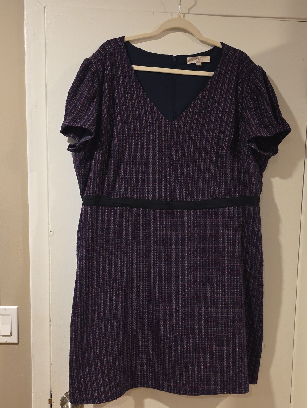 LOFT Navy Blue Base Textured V-Neck Mini Dress